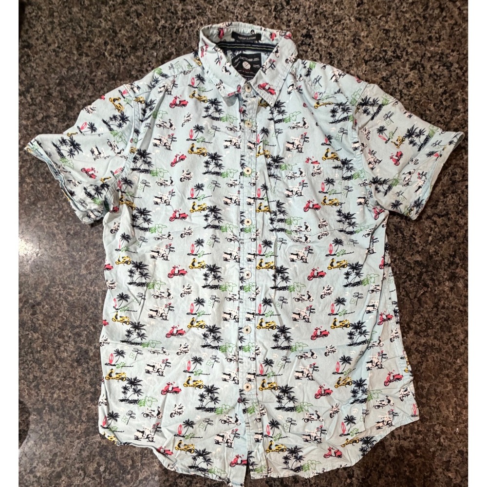 Cactus Man Mens Slim Fit Short Sleeve Button Down Scooter Palm Tree Print Shirt